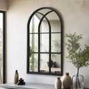 Arched Window Wall Mirror, 42"x24", Decorative Mirror, Vanity Mirrors for Bathroom, Bedroom, Entryway, Living Room, Window Pane or Farmhouse Mirrors for Wall Decor, Metal Frame, Black (42"L x 24"W, Windowpane A-matt Black)