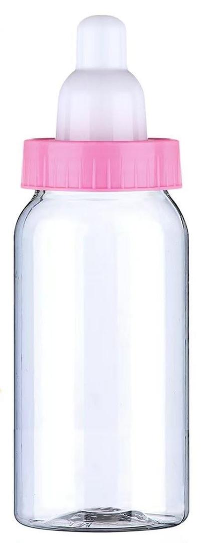 PINKXHY 16 Pcs 4.5 Inch Baby Mini Milk Bottle Baby Shower Favor Fillable Feeding Bottle Candy Box Small Plastic Candy Container DIY Gift for Boy Girl Newborn Baptism Party Decor (Pink)