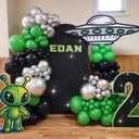 154pcs Alien Balloon Arch Kit - Green Black Silver Latex Balloons with Alien/UFO/Cow/Burst Foil Balloons for Alien Decorations, Space Birthday, Trunk or Treat Car Decor