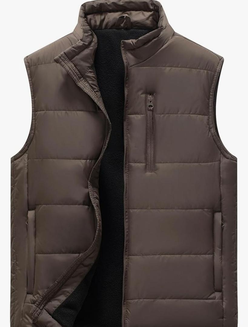 VtuAOL Men's Puffer Vest Outdoor Hooded Padded Vest Softshell Outerwear Vest for Travel Hiking Size S