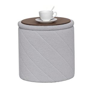 B FSOBEIIALEO Ottoman with Stroage, 17" Round Boucle Ottomans, Grey