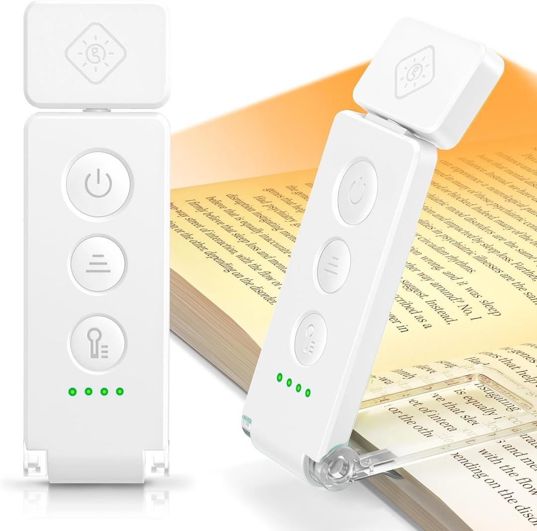 Glocusent 12 LED Rechargeable Book Light, Clip-on Reading Light with 5 Colors & 5 Brightness Levels, Up to 100Hrs Runtime, Eye-Caring Reading Lights for Books in Bed, Perfect for Book Lovers, Kids (White)