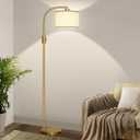 Upgraded Dimmable Gold Floor Lamp, 1200 Lumens LED Bulb Included, Arc Floor Lamps for Living Room Modern Standing Lamp with Linen Shade, Tall Lamp for Living Room Bedroom Office Reading Room Nursery