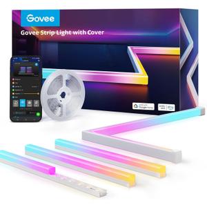 Govee RGBIC LED Strip Lights 16.4ft with Covers, Smart LED Lights for Bedroom Work with Alexa and Google Assistant, LED Diffuser Channel with Srtip Lights, Skirting Lines, Studio, Cabinet (16.4ft)