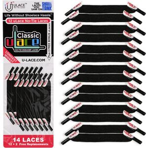 uLace Classic No-Tie Shoelaces - Elastic Shoe Laces for Sneakers | Stretchy, Elastic Laces | Easy Installation - 14 Laces (Black)