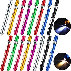 Tuanse 15 Pack Pen Light Nurse LED Penlight Pen Lights for Nurses Pupil Penlight with Pupil Gauge Reusable for Nurse Students Doctors Daily Use(Assorted Color)