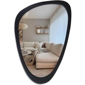 Irregular Asymmetrical Wall Mirror Frame Mirror, Abstract Mid Century Decorative Decor for Entryway Bedroom Vanity Living Room, Hanging Vertically or Horizontally, 24"x36" (Black)