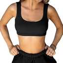 XUNYU Square Neck Tank Top for Women Ribbed Padded Crop Top with Built in Bra U Back Sexy Going Out Tops Basic Casual Summer (Black)