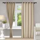 50" W x 84" L Grommet Blackout Curtains for Bedrooms, Heavy Duty Cotton Blend Draperies, Energy Efficient Window Curtains with Tieback, Noise Reduction Drapes for Living Room, Beige (2 PCS)