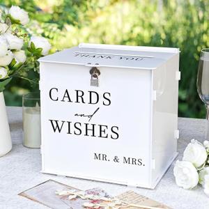 White Acrylic Card Box with Slot & Lock, DIY Large Wedding Card Boxes for Reception, Elegant Money Envelop Card Box for Party Wedding Birthday Baby Shower Graduation Table Decor