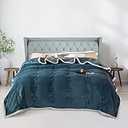 ShowyLive Extra Thick Blanket for Sofa Recliner Bed, Warm 3 Layers Flannel Blanket for Winter Autumn, Plush Quilt, Breathable Velvet Comforter, Washable Throw Blanket 810gsm (Blue 180x200cm)