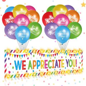 Gemscream Light up We Appreciate You Banner Decorations Housekeeping Week Thank You Backdrop Banner Yard Sign with 21 Pcs Balloons Employee Appreciation Gifts Teacher Party Supplies(Fresh)