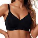 COOL CUTE Jelly Bras for Women Wireless Bra V Neck Seamless Push Up Full Coverage Bralette Tshirt Everyday Bra S-3XL (Medium, Black)
