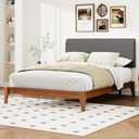 Merax Full Size Bamboo Platform Bed, Mid-Century Bed Frame with Upholstered Adjustable Headboard, Wood Slat Support, No Box Spring Needed, Easy Tool-Free Assembly, Brown+Gray