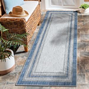 Beeiva Bordered Laundry Room Rug, Washable 2x6 Kitchen Runner Rug Printed Blue Carpet with Rubber Backing, Modern Runners for Hallways Non Slip Carpet for Bedroom Kitchen Bathroom