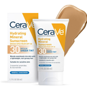 CeraVe Hydrating Mineral Sunscreen SPF 30 with Sheer Tint, Tinted Mineral Sunscreen with Zinc Oxide & Titanium Dioxide, Blends Seamlessly For Healthy Glow, Medium, 1.7 Fluid Ounce