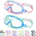 Vvinca 2 Pcs Kids-Swim-Goggles with Nose Cover, Swimming Diving Mask Wide View Anti Fog UV Anti Shattered Lens for Kids 3-5 (02-Pink Blue & Blue Green)
