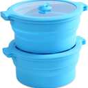 Collapsible Silicone Microwave Cookware Cooker Steamer for Cooking with Lids, 1.4L Glass Food Storage Container Sealed Bowl Mixing Bowls 2pc Set BPA Free (Blue)