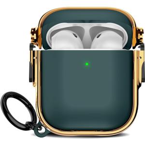 Maxjoy for Cute AirPods 2 Case (2019) with Safety Lock,Compatible Plating Solid Color AirPod 2nd Generation Case for Men Women Girly with Keychain-Green