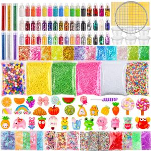 Slime Making Kit Supplies, 163 Pack Slime Mix Ins Accessories Slime Add Ins Foam Glitter Slimes Charm Bulk Fishbowl Beads Containers for Slimes Making Coloring and Party Decorations
