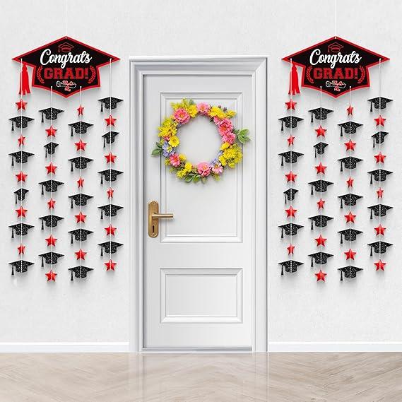 KatchOn, Black and Red Cap Garland - Pack of 2, No DIY | Congrats Grad Garlands for Wall Decor | Grad Party Decorations 2025 | Cap Garland for Graduation Decorations 2025