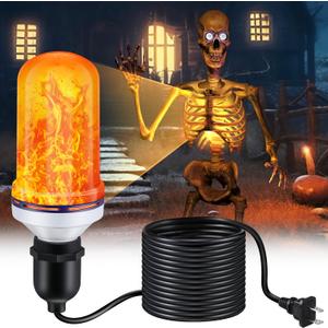 LED Halloween Skeleton Lighting Kit, E26 Base Flame Light Bulb for Hallowwen Giant Skeleton, Ghost Chest Light Kit with Up Down Effect, Scary Skull Chest Lighting for Spooky Decor(Orange)