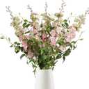 IPOPU 9Pcs Artificial Delphinium Pink Flowers Combo - 33.5" Clematis Greenery Stems, Long Stem Larkspur for Wedding Centerpieces, Bridal Bouquet, Home Party Table Decor