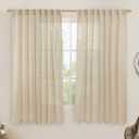 LAMIT Linen Curtains 63 Inch for Bedroom, Light Filtering Neutral Semi Sheer Window Curtains Back Tab and Rod Pocket Living Room Panels, 2 Panels, Linen, 60 x 63 Inch