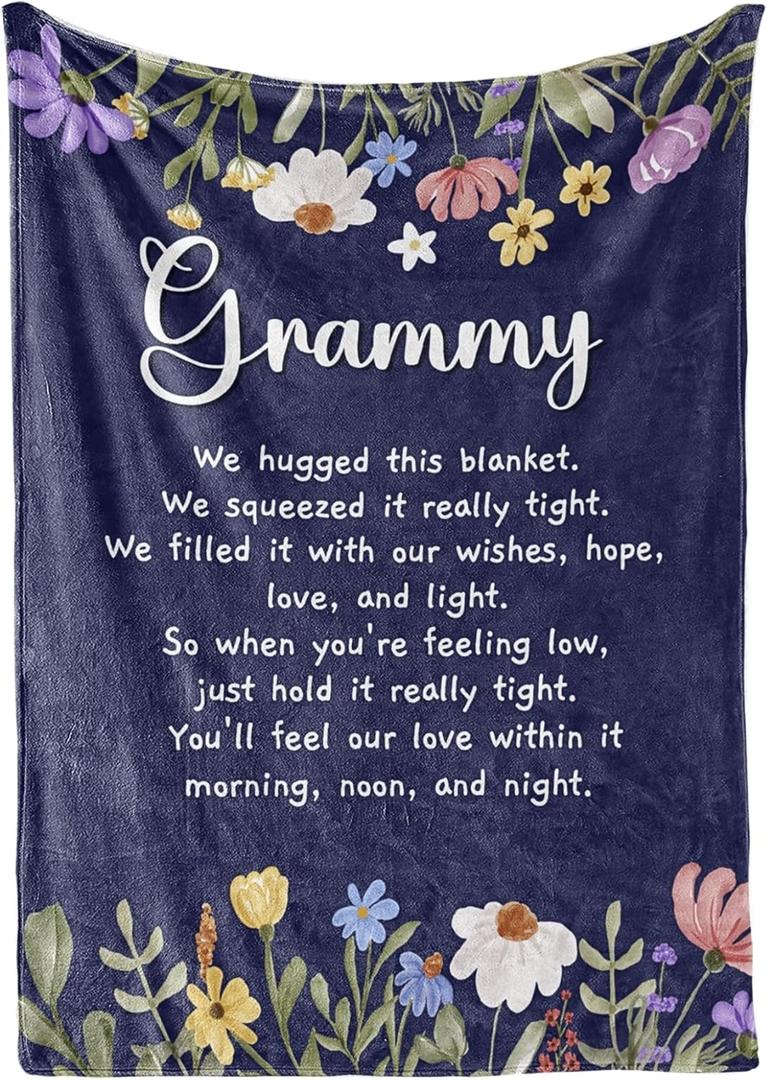 InnoBeta Grammy Gifts, Grandma Gifts for Grammy, Flannel Throw Blankets on Mother's Day, Christmas, Birthday, 50" x 65", Blue Flowers
