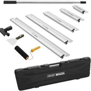 VEVOR Drywall Skimming Blade Set (10/16/24/32/40 inch) with 34-81.6 inch Extension Handle, Professional Stainless Steel Knife for Gyprock, WallBoard, and Plasterboard Skim Coating, With Extension Handle, 10"+16"+24"+32"+40" 