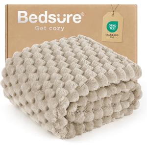 Bedsure Twin Blanket for Bed - 350GSM Fluffy Plush Bubble Blanket for College Dorm for Home Room Decor, GentleSoft Cute Fleece Soft Cozy Gifts for Women Girls, Beige, 60x80 Inches