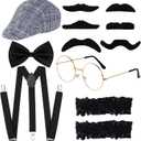 HOVEOX Old Man Costume 100 Days of School Costume 1920s Men Costume Accessories Grandpa Accessories Costume (Gray)