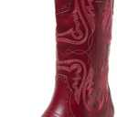 SelRoys Cowboy Boots for Women Cowgirl Mid Calf Western Boots Embroidered Stitched Pointed Toe Chunky Block Heel Brown Red Black US5-11 (Red, S)