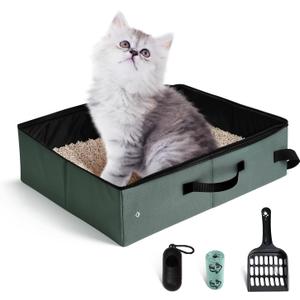 Portable Litter Box for Cats Kitten Foldable Travel Litter Box with Lid, Leak-Proof No Smell Easy to Carry, Clean and Store Easy for Car Travel, Hotle Stays and Road Trip 16x12x4.3inches (No lid) (Medium)