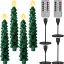Baquler 4 Sets Flameless Christmas Tree Taper Candles with Holders Remote Control 9.7 LED Taper Candles Battery Operated Candlesticks with 3D Flickering Flame for Holiday Window Fireplace Decor