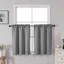 OWENIE Heidi Grey Kitchen Tiers 30 Inch Length 2 Panels Set for Dining Room, Light Filtering Curtains for Bathroom, Basement, Small Rooms, Rod Pocket Solid Curtain, 2 Pcs, Each 30" W x 30" L