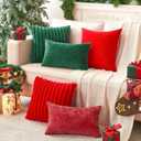 Pack of 2 Christmas Green Pillow Covers 18x18 Inch Decorative Faux Fur Emerald Throw Pillow Cover, Soft Lumbar Plush Pillowcases for Couch Sofa Bed Living Room, Fluffy Cute Home Boho Decor