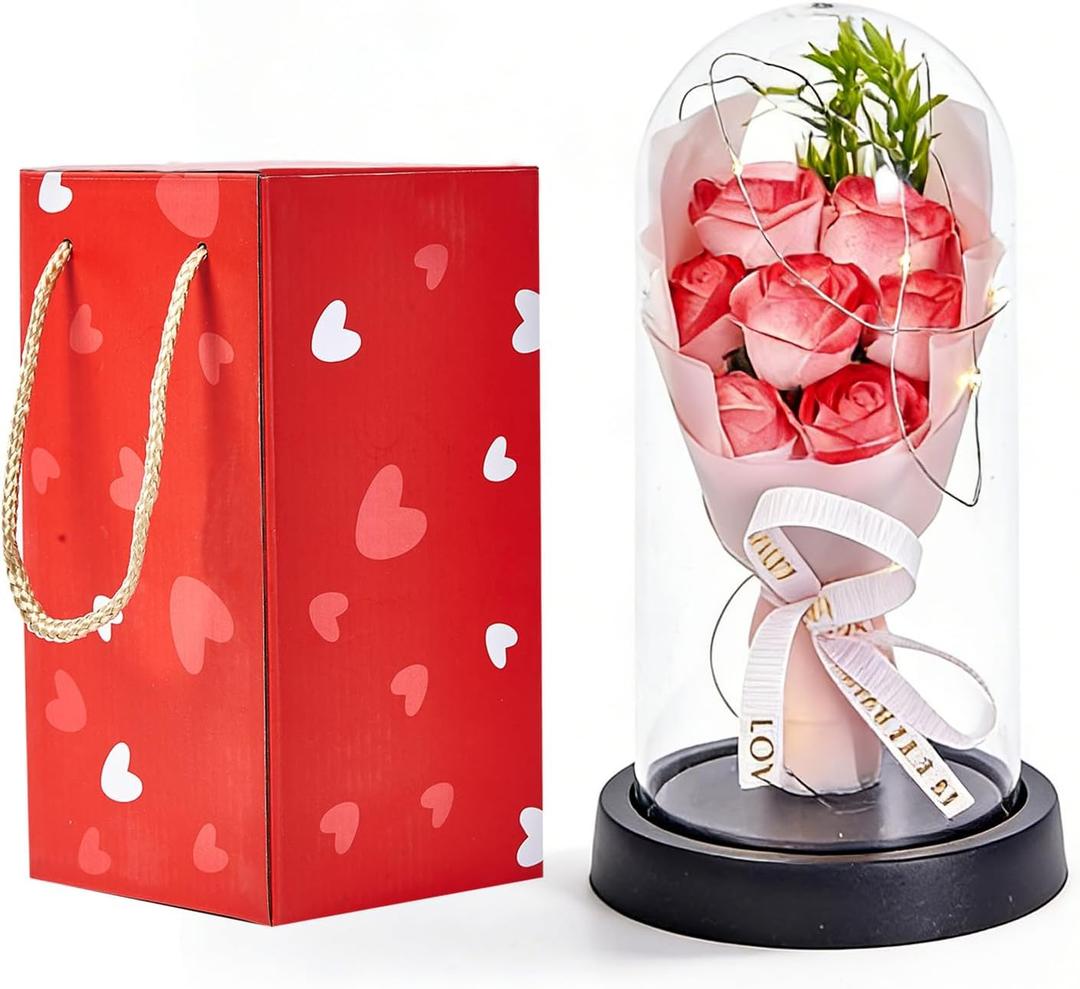 Preserved Flower Rose Gift for Women Mother's Day Birthday Gifts for Mom Wife Grandma Light Up Rose in A Glass Dome Gifts for Her Valentine Day Thanksgiving Pink