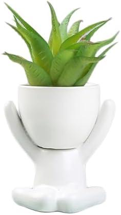 DIYOMR Cute Humanoid Ceramic Planter Pot, 3.7” Tall White Doll Small Succulent Bonsai Pots Cactus Container Creat Design for Home Office Desktop Decor, Not Include Plants (White A)
