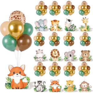 12 Sets Baby Shower Jungle Animals Balloon Stand Kit Safari Baby Shower Centerpiece Decoration with Balloon Wild Animals Decor for Boys Kids Nursery Wild Forest Theme Birthday Party Supplies