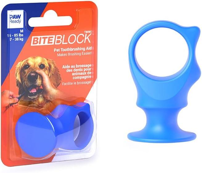Paw Ready Pet Toothbrushing Assistant for Dogs and Cats Allows You to Brush Your pets Teeth Without Constantly Worrying About Getting Bitten Medium Size for Pets Between 15-85 lbs. (7-38.5 Kg) (Blue)