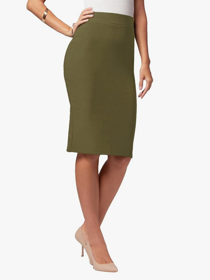 Conceited Skirts for Women - Pencil Skirt - Wear to Work - Midi Length in Regular and Plus Size - Many Colors - Classic Olive Green- XXL