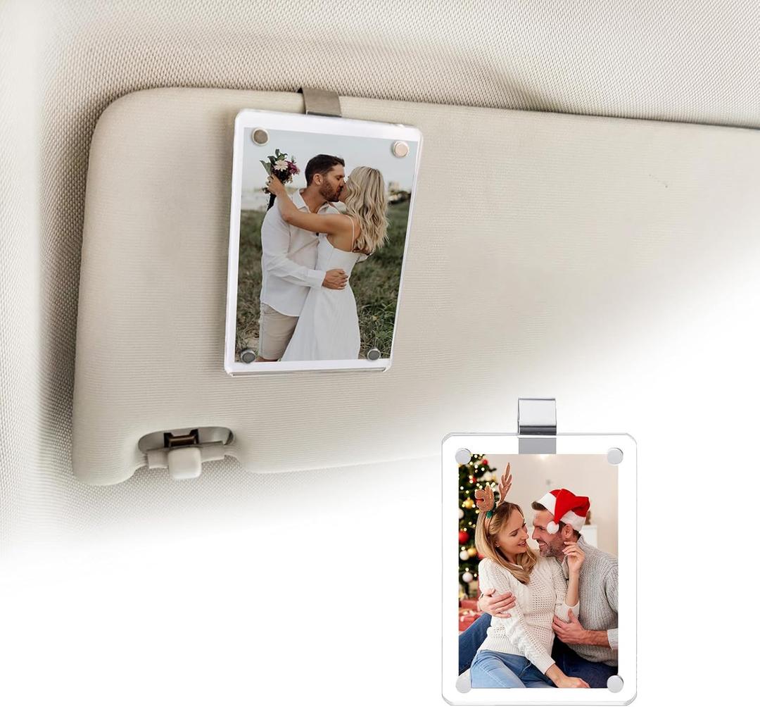 Gift for Boyfriend Husband Girlfriend Car Decorations Interior Picture Holder, Car Visor Photo Clip Magnetic Frame Mother's Day Personalized Photo Gifts Cute Car Decor Accessories 3.5 x 2.4 inch (1 PC)