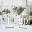 JINMURY Clear Wedding Table Numbers 1-20 with Stands- 5x7 Inch Clear Acrylic Sign Printed White Calligraphy Font, Acrylic Table Numbers with Holder for Wedding Party Reception