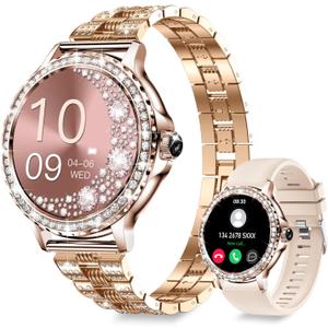 Smart Watches for Women (Answer/Make Call) with Diamonds, 1.3HD Screen Bluetooth Smartwatch for Android iOS Phones, IP68 Waterproof Fitness Activity