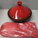 Uno Casa Tagine Pot - 3.65-Quart Moroccan Tajine with Enameled Cast Iron Base and Ceramic Cone-Shaped Lid, High-Quality Cookware- Red Double Oven Mitts Included