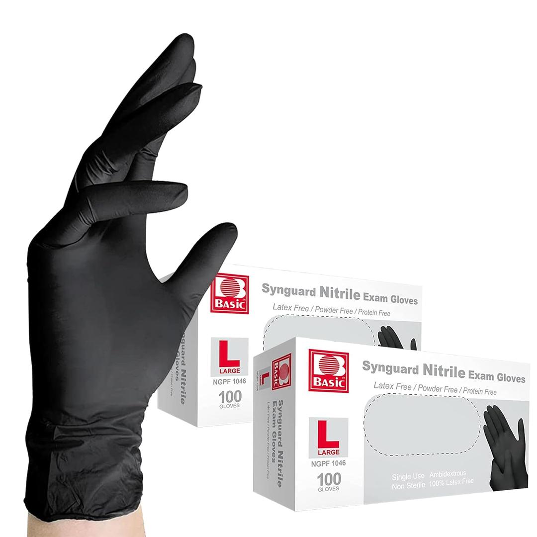 Jointown Basic Medical Black Nitrile Exam Gloves - Latex-Free & Powder-Free - NGPF1047 (Case of 1,000), Large