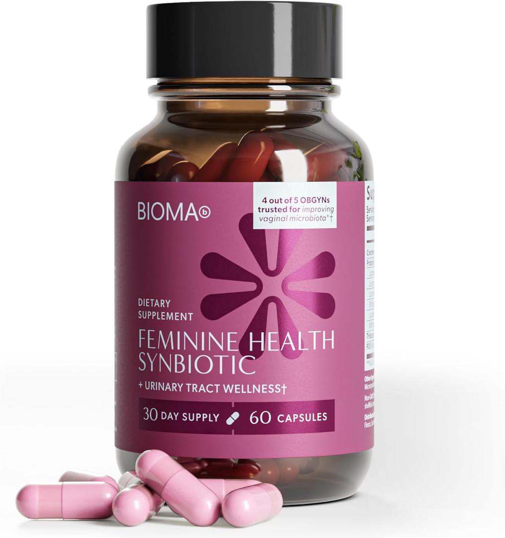 BIOMA Feminine Health Synbiotic - Women's Health Supplement for Healthy Vaginal pH, Urinary Tract & Digestive Support - with Probiotics, Cranberry & Tributyrin - 60 Capsules (30-Day Supply) (60 Count (Pack of 1)), Exp: 01/2028