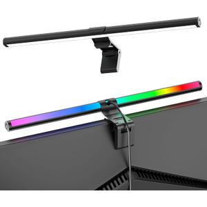 RGB Monitor Light Bar, Eye-Care Dual Light Reading Screen Lamp, 9 Modes Gaming Backlight LED Computer Lamp, 3 Colors Dimmable Frontlight, 15.75'' USB Desk Lights for Home, Office