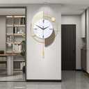 FILLOVE Large Decorative Wall Clock with Pendulum for Living Room, Matte White Half Circle & Gray Striped Scalloped, White Marble Dial, Silent for Living Room, Bedroom, Study, Office